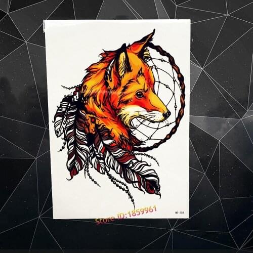 Popular Sexy Red Fox Feather Temporary Tattoo Sticker Men Women Henna Tatoo Body Art Waterproof Fake Arm Tattoo Stickers AHB-358