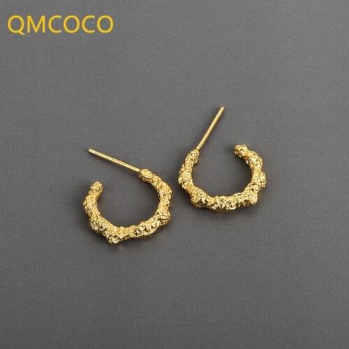 QMCOCO Korean Style C-shaped Moon Rhinestone Earrings Female Temperament Sexy Handmade Geometry Jewelry Gifts