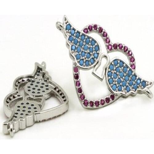 Rainbow wing with heart Angel wings connector Micro Pave connector link finding Cubic Zircon charms