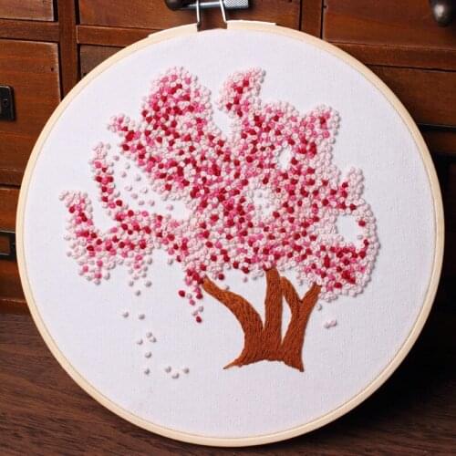 Sansheng III peach blossom tree DIY cloth European style embroidery flower and grass needle and thread set. Free embroidery band