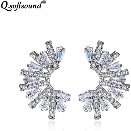 Luxury Moon Stud Earrings For Women White Gold/Gold Color Cluster Zircon Earings Fashion Jewelry Gifts Aretes de Mujer QE1609