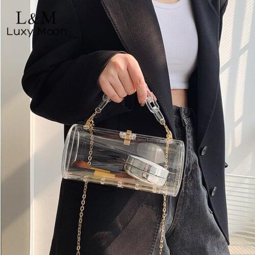 Women Clutch Bag Fashion Chain Crossbody Bag New Acrylic Barrel-shaped Shoulder Bag Party Transparent Bag Handbag Purses X292H