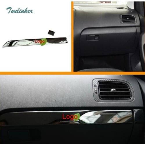 Tonlinker Glove box edge Decoration Cover Stickers for VW Volkswagen Polo 2011-17 Car Styling 2PCS Stainless steel cover sticker