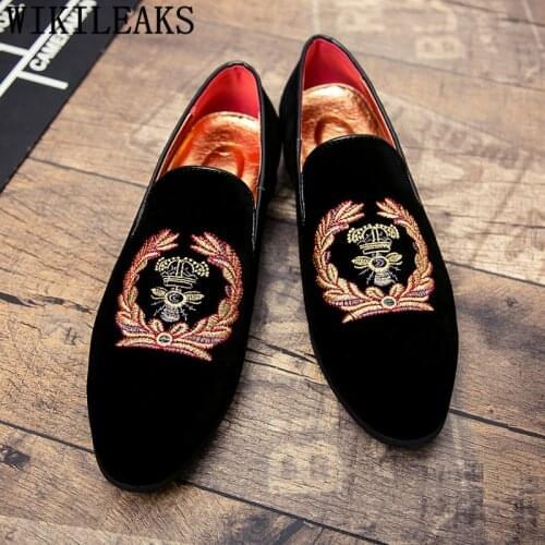 Embroidery Coiffeur Party Shoes For Men Loafers Fashion Formal Shoes Men Elegant Dress Shoes Men Wedding Sepatu Slip On Pria