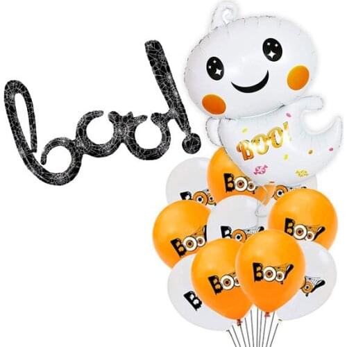 Halloween Balloons Decorations Ghost Balloon Decor in Orange,Black & White Boo Banner Supplies for Kids Halloween Event Mylar