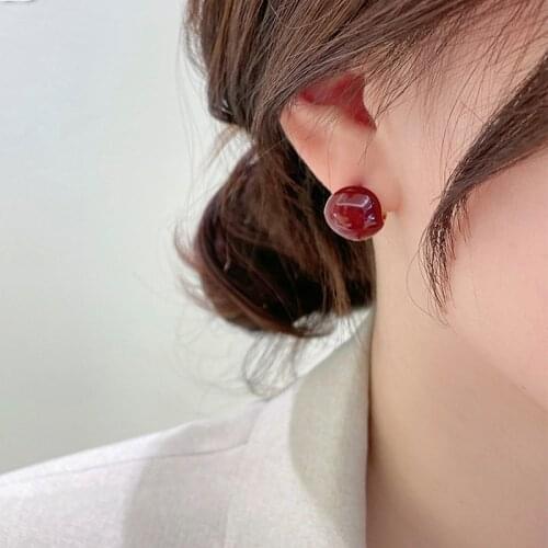 ZDMXJL 2021 New Korean Vintage Women Earring Sweet Solid Red Ormosia Simple Ear Stud Party Bride Wedding Accessories For Jewelry