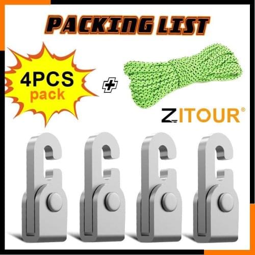 Zezzo® Automatic Lock Hook 4pcs/pack With 6M Rope Free From Hitting Knot For Binding Hanging Fixing Tools Tent Hooks