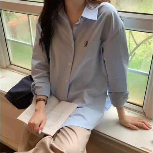 4Colors 2021 spring autumn womens blouse Korean style Letter Embroidery shirt women Loose tops(X1841