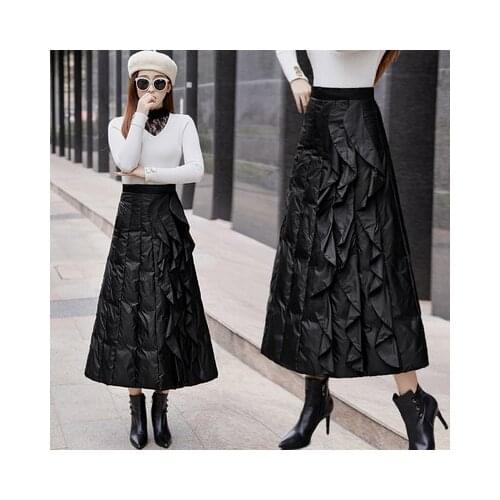 Women Padded Quilted Skirt Mid-length Embroidered Buckle High Waist Thick Winter