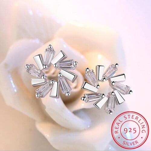 925 Sterling Silver luxury AAAAA CZ Zirconia Ice Flower Stud Earrings For Women Silver 925 Jewelry Oorbellen Brincos S-E533