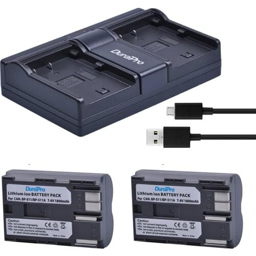 2pc 1800mAh BP-511 BP 511 BP-511A Camera Battery + US Dual Charger for Canon BP-511 BP-511A EOS 50D 40D 30D D60 D30 5D MV300i