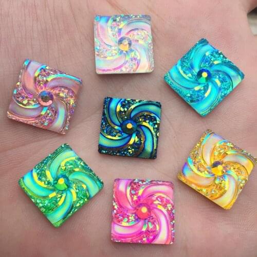 20pcs 16mm Resin Rhinestones Square Accessories Stones Strass Stick on Diamante Craft Loose Beads -E97