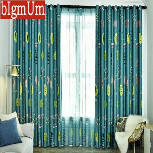2019 Blackout Curtains for Living Room Kitchen Leaves Plants Pattern Drapes Cortinas Para Sala De Estar Rideaux Tende Turquoise