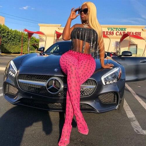 2020 Women High Street Sexy Tights Leggings $ Dollar Printing Pantyhose Stockings Pants White Pink Yellow Navy Blue Color