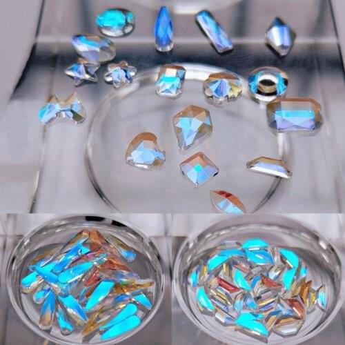 30/100pcs Mix Shape Nail Rhinestones Shiny Glass Nail Decoration Transparent AB Nail Rhinestones Crystal Glitter Nail Stones