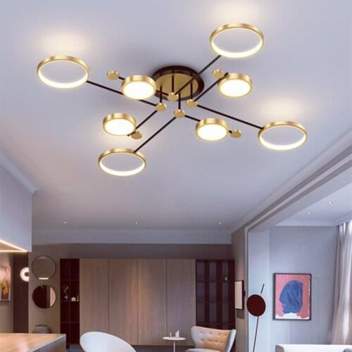 Aluminum LED Chandelier for Living Room Bedroom Hanging Lamp Gold Frame Pendant Dropshipping Indoor Lighting Lustre Fixtures