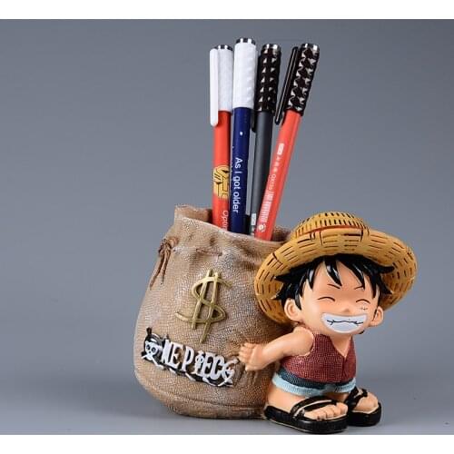Anime One Piece Luffy Resin Office Pen Holders Collectible Monkey D Luffy 10cm Desk Pencil Pot Holder Action Figure Home Decore