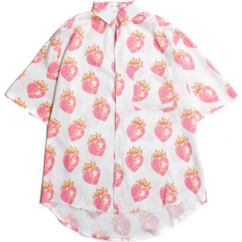 Harajuku Blouse Short-Sleeved Shirt Womens All-Match Shirt Hip-Hop Love Printed Shirt Tide Brand Casual Loose Top Mens Blouse