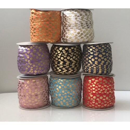 David accessories 50yards/roll 5/8''16mm Dot Printed Gold Foil Elastic Ribbon DIY Bow Bag Material Home Decoration,50Yc6598