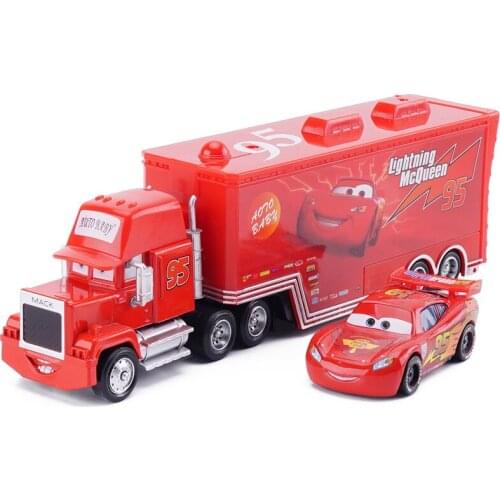 Disney Pixar Cars 3 2pcs Lightning McQueen Uncle Container Truck 1:55 Diecast Metal Alloy Modle Birthday Gift Toy For Kid Boy