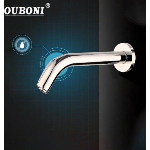 OUBONI Chrome Lavatory Bathroom Faucet Wall Mounted Sensor Faucet Automatic Hands Free Touch Sensor Bathroom Sink Tap Faucet