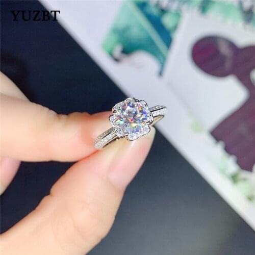 18K White Gold Plated 925 Silver 1 Carat Gemstone Excellent Cut Diamond Test Past D Color Moissanite Goddess of Luck Ring Gift