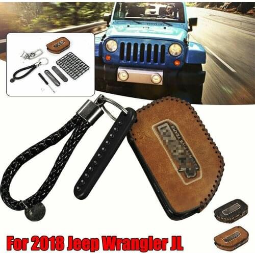 Leather Key Case Holder Keychain Bag Protector Parts For 2018 for Jeep Wrangler JL