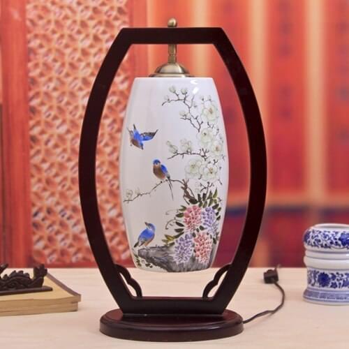 Jingdezhen Creative Chinese Modern Living Room Bedroom Bedside Porcelain Lamp Ceramic table Lamp Imitation Retro Hand Painted