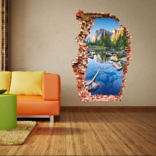 Creative Broken Wall Mountain View Lake Wall Stickers for Kids Room Living Room Home Decoration Wall Decal Home Decor Bedroom