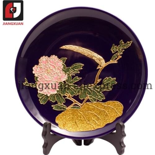 Lacquer line carving asian unique retro 24k gold foil 8 inch ceramic handicrafts home decor plate