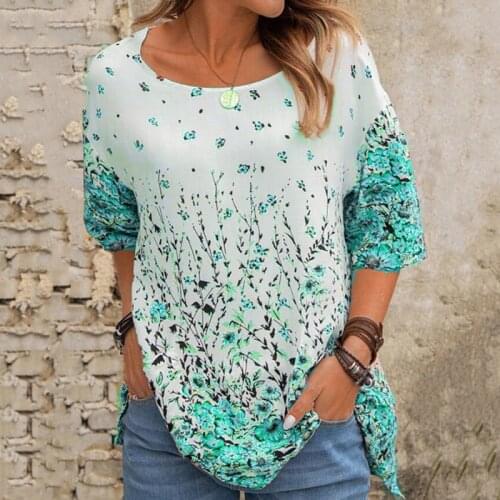 Summer Clothes For Women Tunic Casual Round Neck Floral Print Half Sleeve T-Shirt Female Comfy Loose Tshirts Top Outer Wear