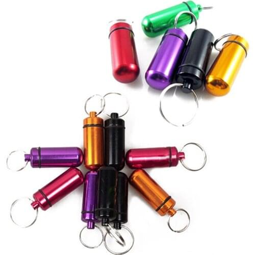 Small Aluminum Survival Pill Medicine Capsules Containers Box with Keychain TT@88