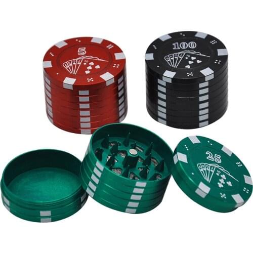 42mm 3-layer Zinc Alloy Metal Tobacco Herb Grinder Poker Chip Style Smoking Weed Crusher Cigarette Accessories