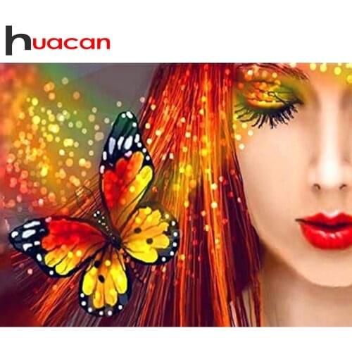 Huacan 5d DIY Diamond Painting Kit Woman Portrait Home Decor Mosaic Diamond Embroidery Complete Kit Butterfly Girl Gift