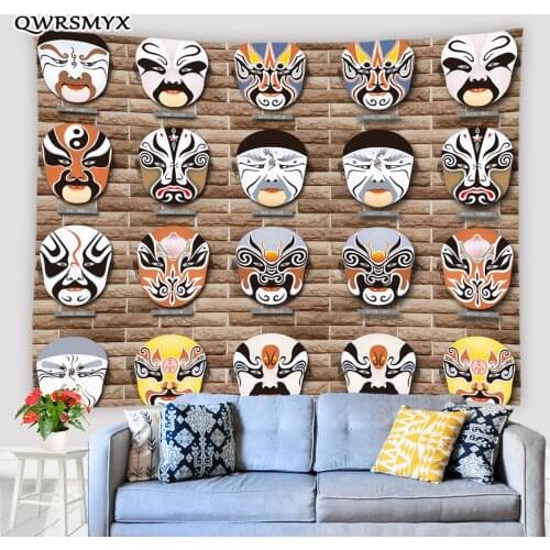 Peking Ppera Facial Makeup On The Wall Tapestry Chinese Style Wall Hanging Living Room Bedroom Decor Wall Aesthetics Tapestries