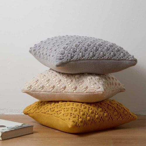 Cushion Cover 45x45cm Mustard Yellow Pink Beige Gray Pillowcase Knitted Home Decoration Square Sofa Bed Pillowcase