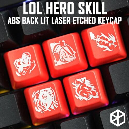 Novelty Shine Through Keycaps ABS Etched, Shine-Through lol black red r2 hero skill Zoe Xerath Ziggs Jinx Graves