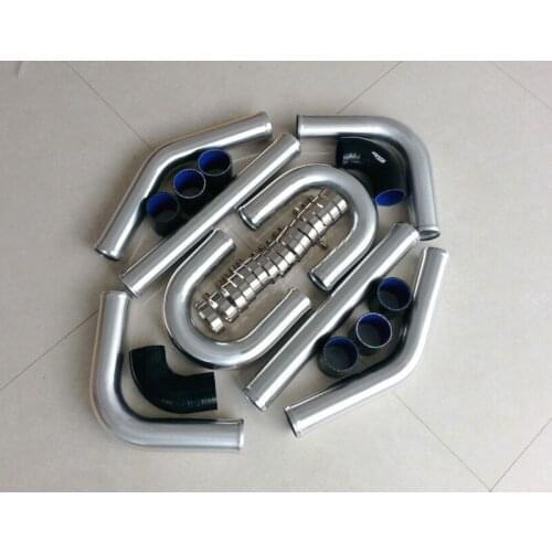 NEW FOR 2.5" 63MM 8PCS Aluminum TURBO Piping BOOST UNIVERSAL INTERCOOLER PIPE 16 Clamps silicone HOSE BLACK