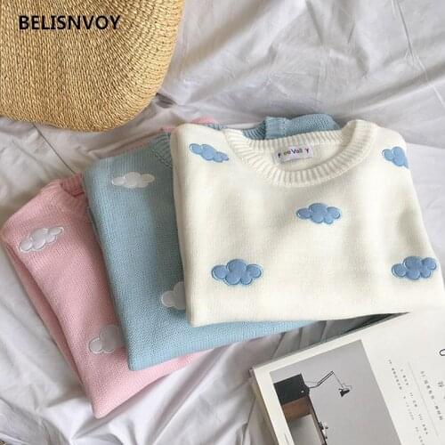 Japanese Preppy Style Autumn Winter Knit Sweater Women Sweater Cloud Knitted Pullover Cute Kawaii Elegant Mori Girl Outerwear