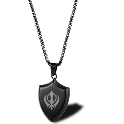 Personalized Shield Pendant Sikhism Sikh Mens Necklace Stainless Steel Chain 24Inch Custom Necklaces for Men Boy Punk Jewelry