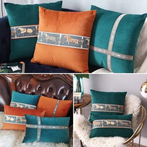 30X50/45X45CM Luxury Velvet Embroidered Horses Pattern Cushion Case Modern Nordic Simple Pillows Cover Sofa Couch Throw Pillows