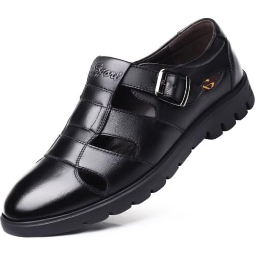 Summer Genuine Leather Mens Sandals Retro Rome Shoes Men New Fashion Classics Footwear Male Beach Shoes Black Size 38-47