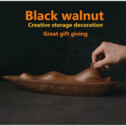 North American Black Walnut Cash Box Solid Wood Savings Tank Peak Coin Box Solid Wood Creative Gift with Hand Gift