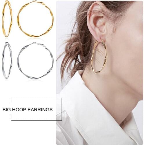 Twist Stainless Steel Big Hoop Earrings Gold Color Charm Circle Earrings for Women