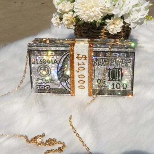 Stack of Cash Money Bag for Women Crystal Travel Handbags Clutch Letter Evening Bags Diamond Party Purses and Handbags