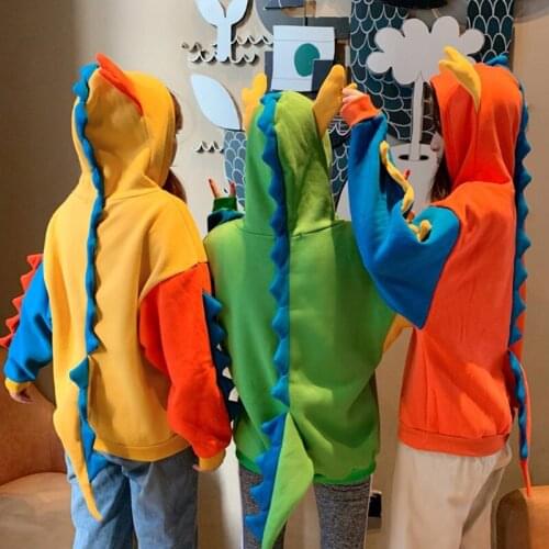 Kawaii Dinosaur Splice Hoodies Color Block Cosplay Long Sleeve Sweatshirt Tops MXMB