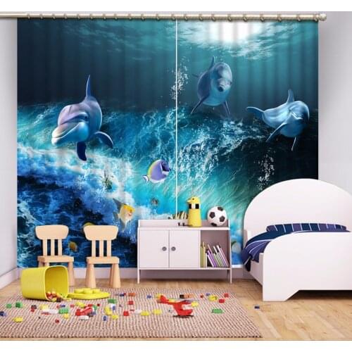 Photo Customize size blackout curtains for Blackout curtain wave dolphin 3d printed curtains Blackout Shade Window Curtains