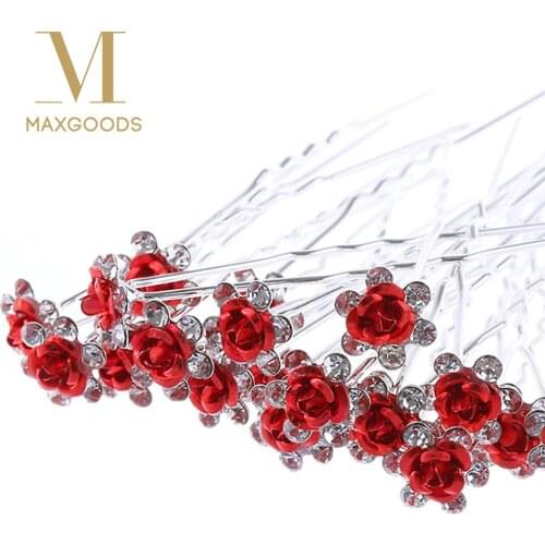 20Pcs/pack Wedding Party Bridal Clear Crystal Rhinestone Rose Flower Hair Clips Jewelry Barrettes Headwear Hair Accessories