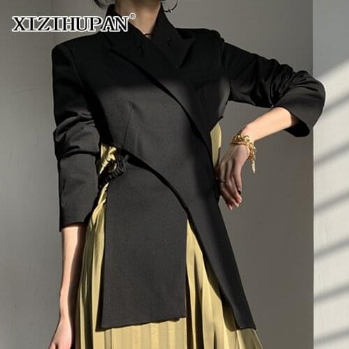 XIZIHUPAN Hollow Out Blazer For Women Notched Long Sleeve Cross Backless Patchwork Casual Loose Coats Female 2021 Spring Clothes