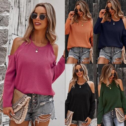 VITIANA Women Sexy Sweater Autumn Female Long Sleeve Hollow Out O-Neck Black Sweaters Femme Knitted Pullovers Loose Tops